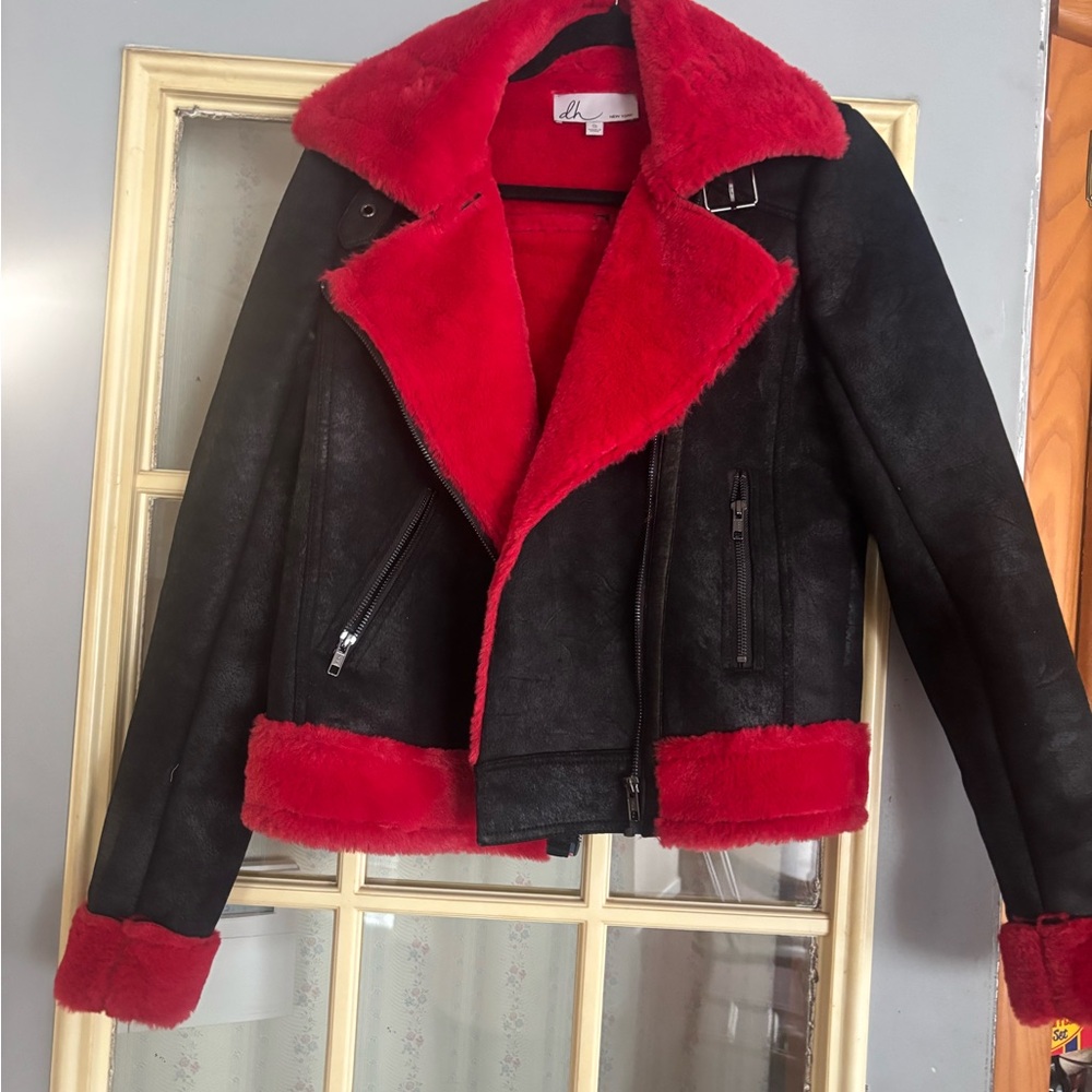 DH New York red and black moto jacket